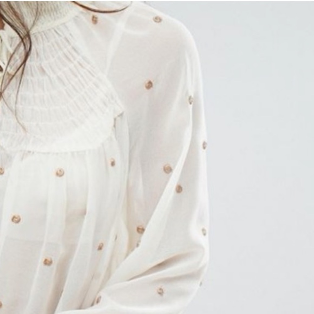 Free people Ready To Run Smoked Blouse Semi Sheer Studded - Picture 4 of 4